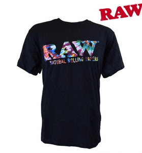 RAW CREW NECK BLACK TIE DYE DESIGN SHIRT-SIDE SEAM POCKET
