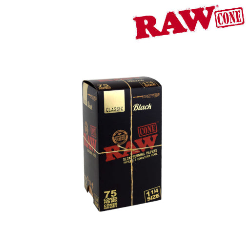 RAW Black Pre-Roll Cones 75 pack 1 1/4” size