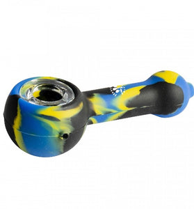 LIT 4" Silicone Hand Pipe with Glass Insert Blue-Black-Yellow - We Roll With It